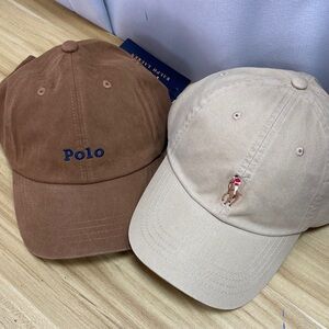 Ralph Lauren Polo Embroidered Cotton Baseball Caps in Brown and Khaki